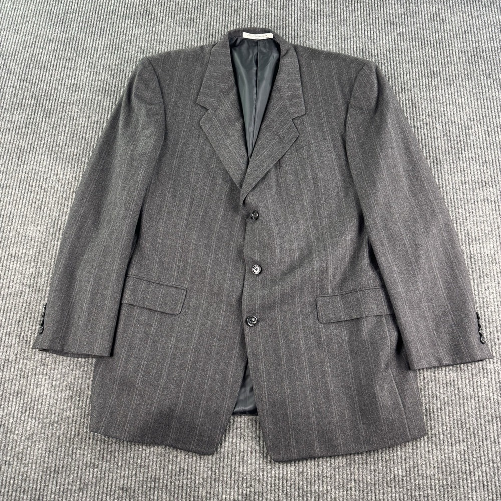 Karl Lagerfeld Suit Jacket 44L Gray Wool Stripe Bergdorf Goodman 745 Fifth Avenu